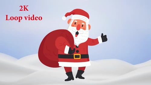 Cartoon Santa Claus Walking and Waving Christmas Loop