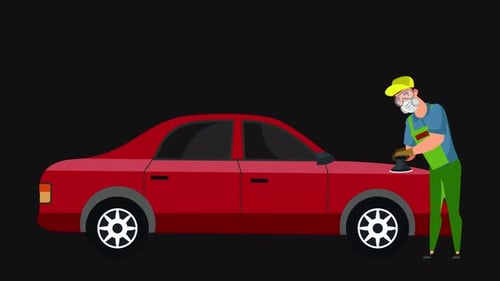 Car Painting Service From Worker 2D | Alpha Channel