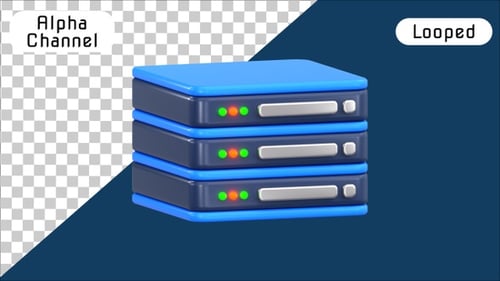 3D Data Server Rack Storage with Blinking Lights | Alpha Channel