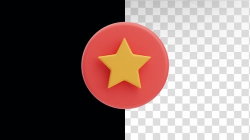 3d animation of yellow star on red circle for rating