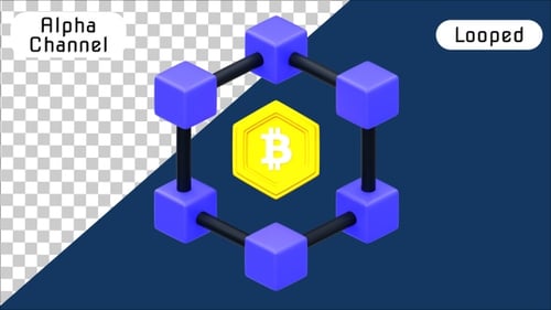 3D Bitcoin Blockchain Network Connection Animated Graphic