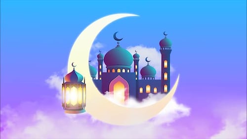 Animated Mosque and Crescent Moon for Ramadan and Eid Celebrations