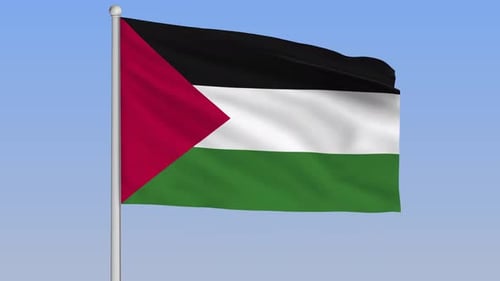 Realistic Waving Palestine Flag on Flagpole