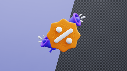 Animated 3D Discount Percentage Icon with Megaphones