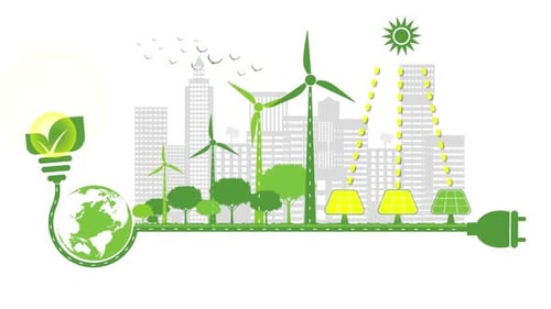 Environmental Friendly - Renewable Energy Source - Wind mill & Solar Panel - Cartoon Animations