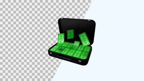 3D Animated Briefcase Opening with Flying Money