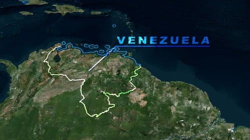 Animated Map Zoom And Venezuela Country Name Reveal