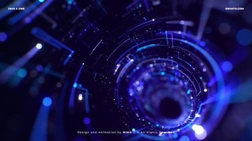 Futuristic Digital Tunnel with Flowing Data Lines and Particles