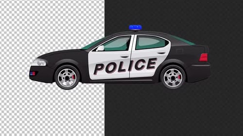 Police Car with Emergency Light Animation Looped Alpha Channel