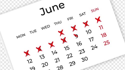 Calendar Month Showing Days Being Crossed Off Animation Alpha