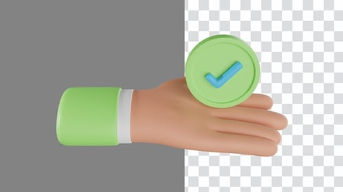 Animación 3D de un botón verificado sujetando la mano