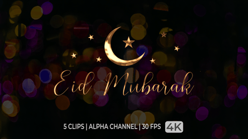Animated Decorative Eid Mubarak Titles with Moons and Stars