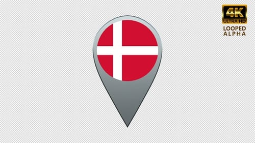 3D Denmark Flag Map Pin Location Icon Spinning Animation