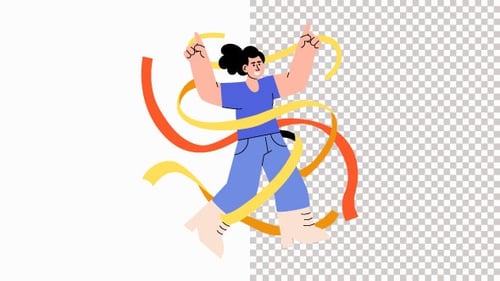 Girl Dancing With Ribbons Animation Alpha Channel
