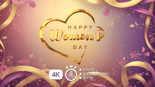 Metallic Happy Women's Day Title Reveal with Heart Outline