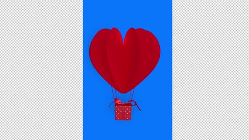Animated Red Heart Hot Air Balloon with Gift Box