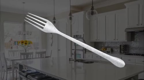 Rotating 3D Silver Fork Animation with Alpha Channel