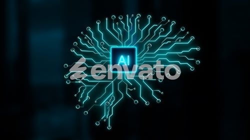 Visualización dinámica del cerebro de la IA, circuitos brillantes. Bucle.