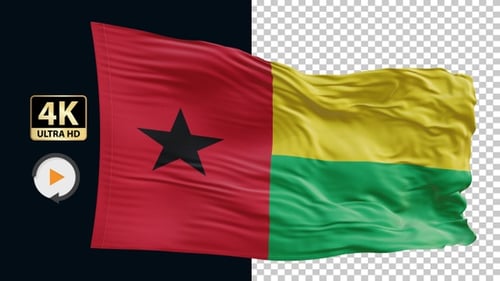 Guinea-Bissau Flag Waving Seamlessly on a Black Background