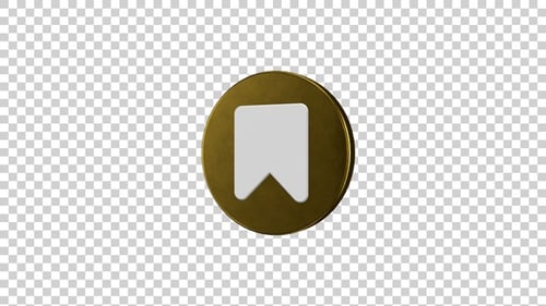 3D Gold Bookmark Icon Rotating with Alpha Channel