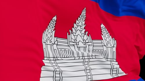 The Cambodia flag with alpha channel waving in the wind in slow motion
