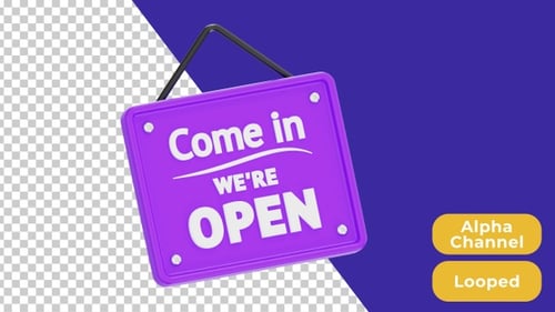 3D Animated Open Shop Board | Alpha Channel