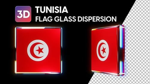 Rotating 3D Tunisia Flag Icon with Alpha Channel