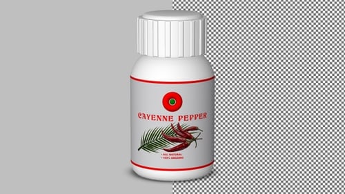 Cayenne pepper in bright white bottle spins endlessly, elegant seamless loop for culinary use