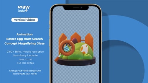3D Animation Vertical Easter Egg Hunt Search Concept Magnifying Glass Loop 4K