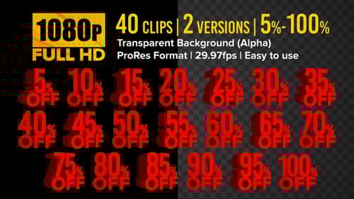 Animated 3D Red Percentage Discount Numbers Pack