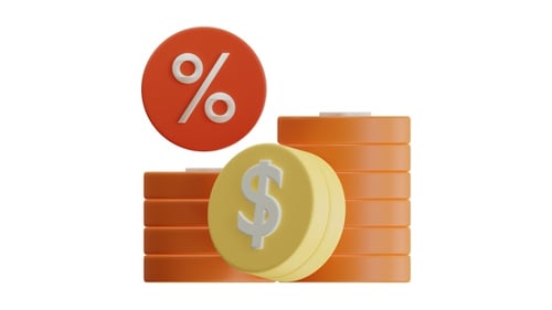 3D Dollar Coins Stack With Percentage Discount Symbol For Business Finance