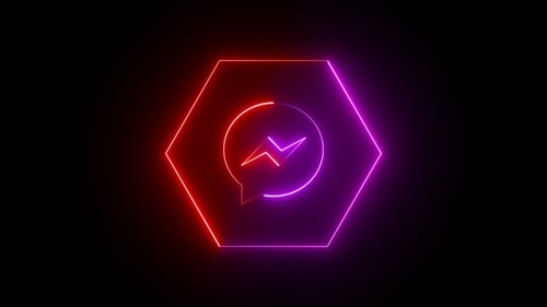 Animated Neon Messenger Icon with Glowing Hexagon Frame
