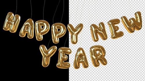 Golden Happy New Year Balloon Text Reveal Animation