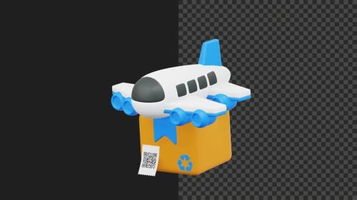 3D Airplane Floating Over Delivery Box Animation