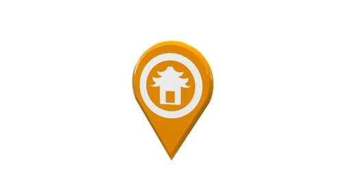 Chinese Temple 3D Map Location Pin Orange V7