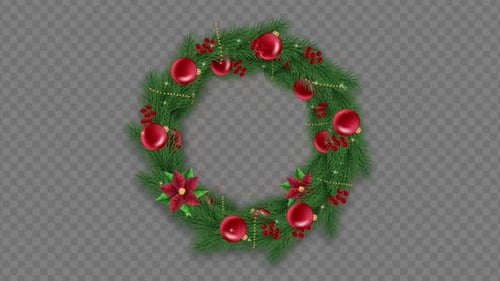 Animated Christmas Wreath with Ornaments and Berries