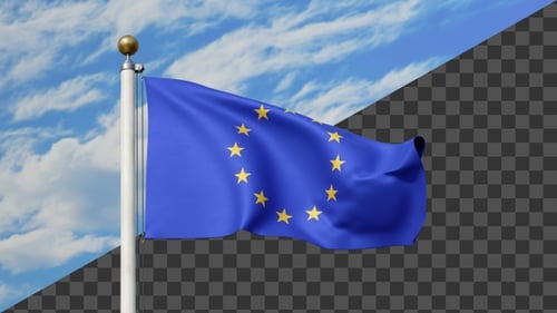 Waving European Union Flag Animation with Alpha Channel