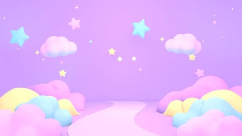 Dreamy Pastel Path with Floating Clouds and Stars Background