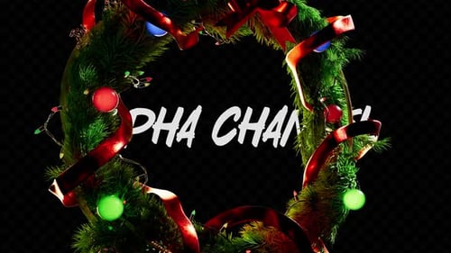 Animated Christmas Wreath with Red Ribbons and Ornaments