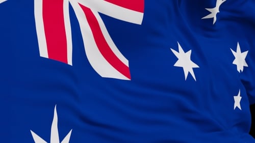 The Australia with alpha channel waving in the wind in slow motion