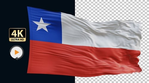 Waving Chilean Flag Animation On Alpha Channel
