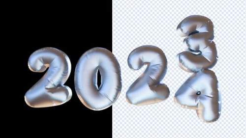 Animated New Year 2024 Silver Balloon Numbers Transition