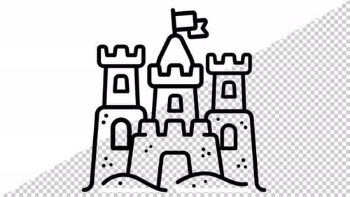 Animación en bucle del icono del castillo de arena de Summer Line con fondo transparente