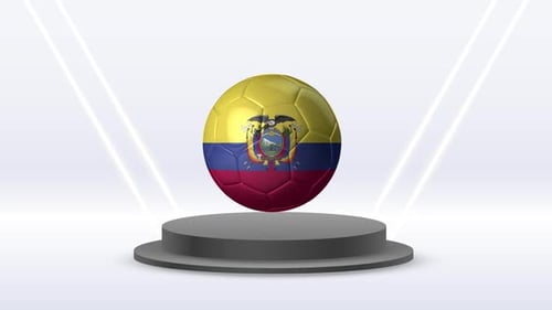 3D Ecuador Flag Soccer Ball Rotating on Pedestal