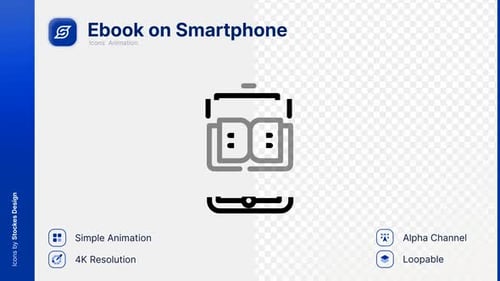 Animated Flat Design Icon of Ebook on Smartphone