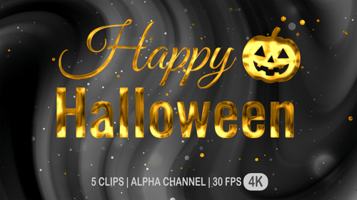 Golden Happy Halloween Title with Particle Reveal and Pumpkin Icon