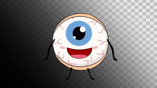 Animated Cartoon Eyeball Character Blinking and Smiling