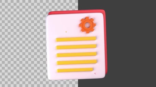 3D Animated Business Document with Lightbulb Gear and Magnifying Glass Icons