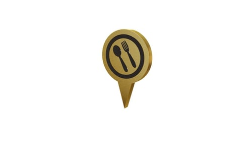 Golden Restaurant Map Pin Icon 3D Rotation Animation