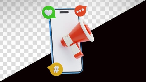 Animated 3D Smartphone Megaphone for Digital Marketing and Social Media